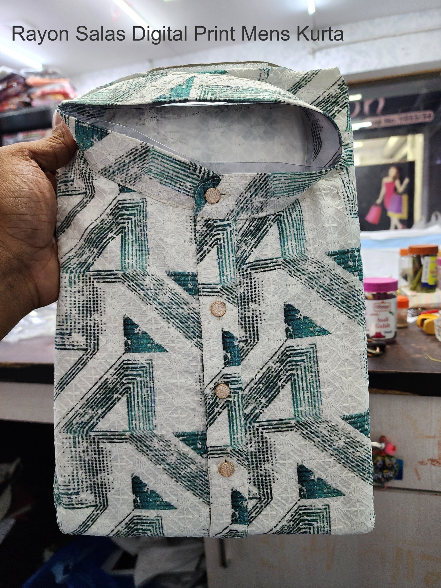 Rayon Salas Digital Print Mens Kurta
