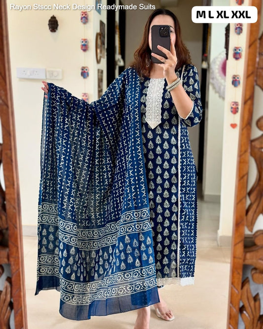 Rayon Stscc Neck Design Readymade Suits