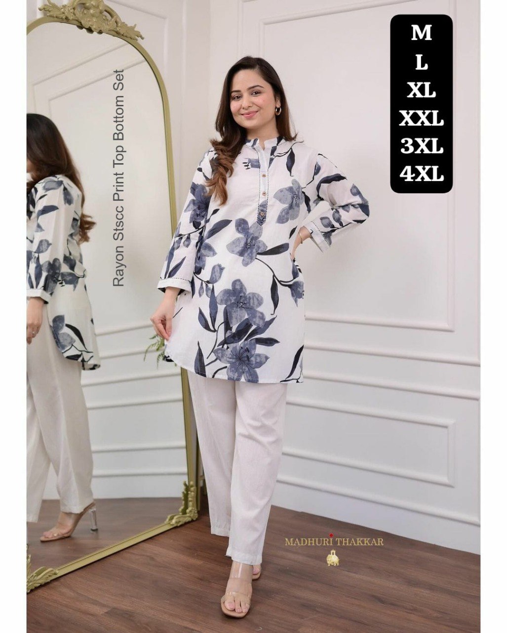 Rayon Stscc Print Top Bottom Set