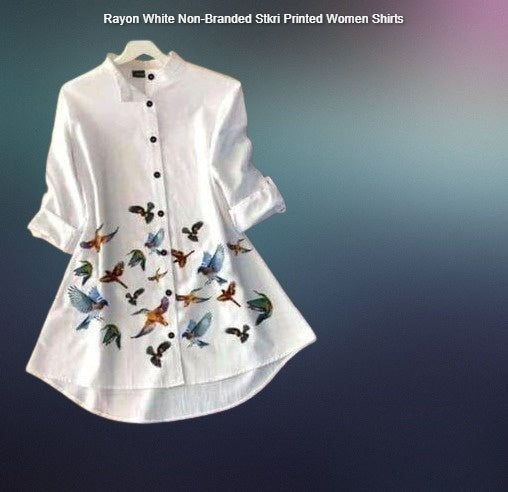 Rayon White Non-Branded Stkri Printed Women Shirts