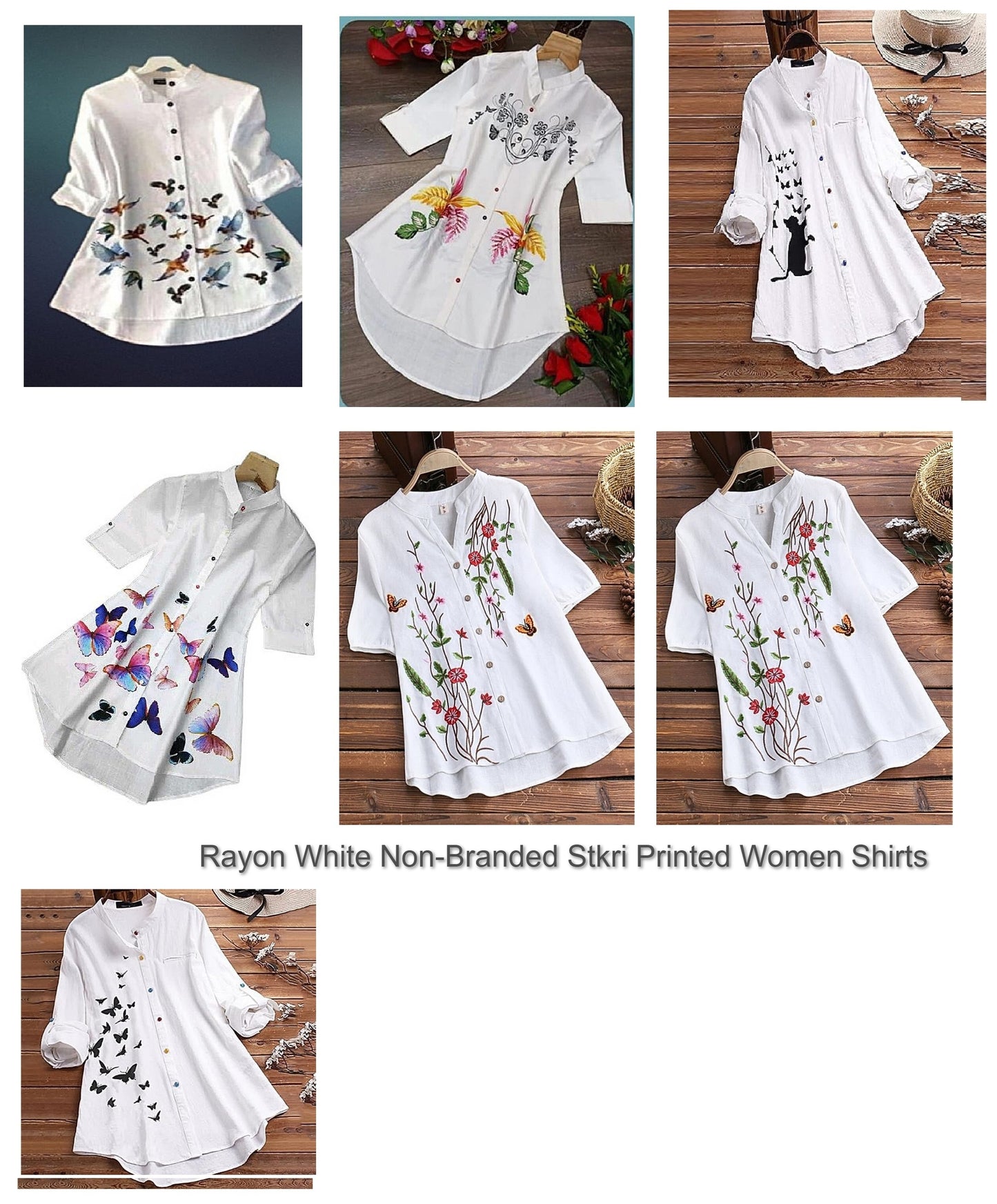 Rayon White Non-Branded Stkri Printed Women Shirts