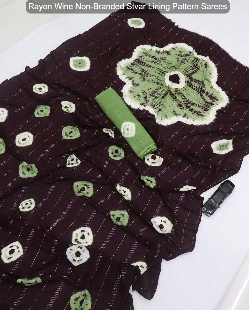 Rayon Wine Non-Branded Stvar Lining Pattern Sarees