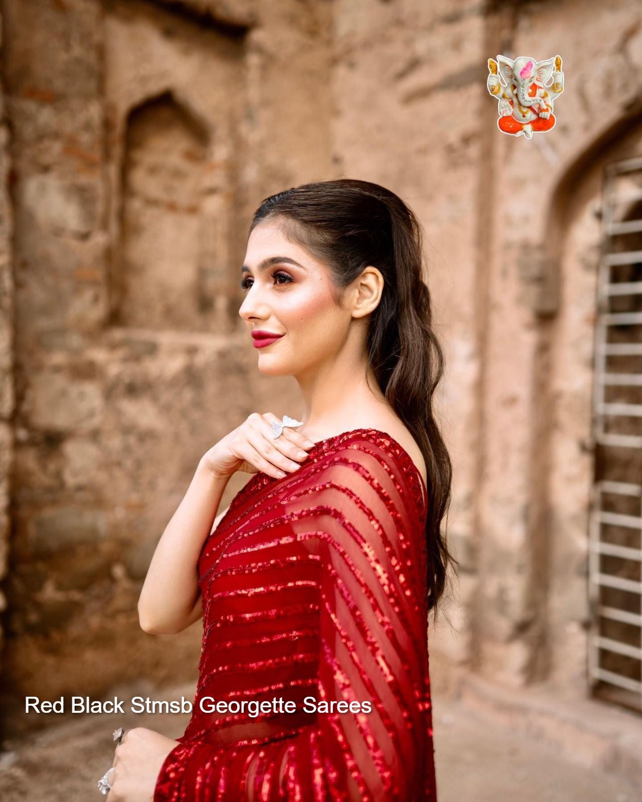 Red Black Stmsb Georgette Sarees