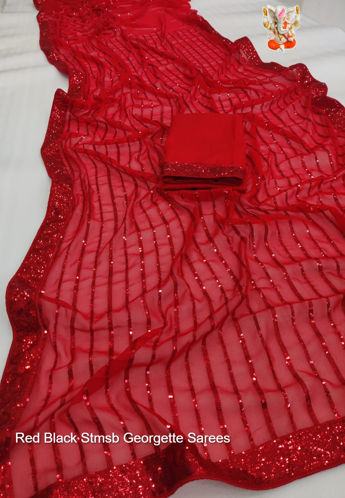 Red Black Stmsb Georgette Sarees