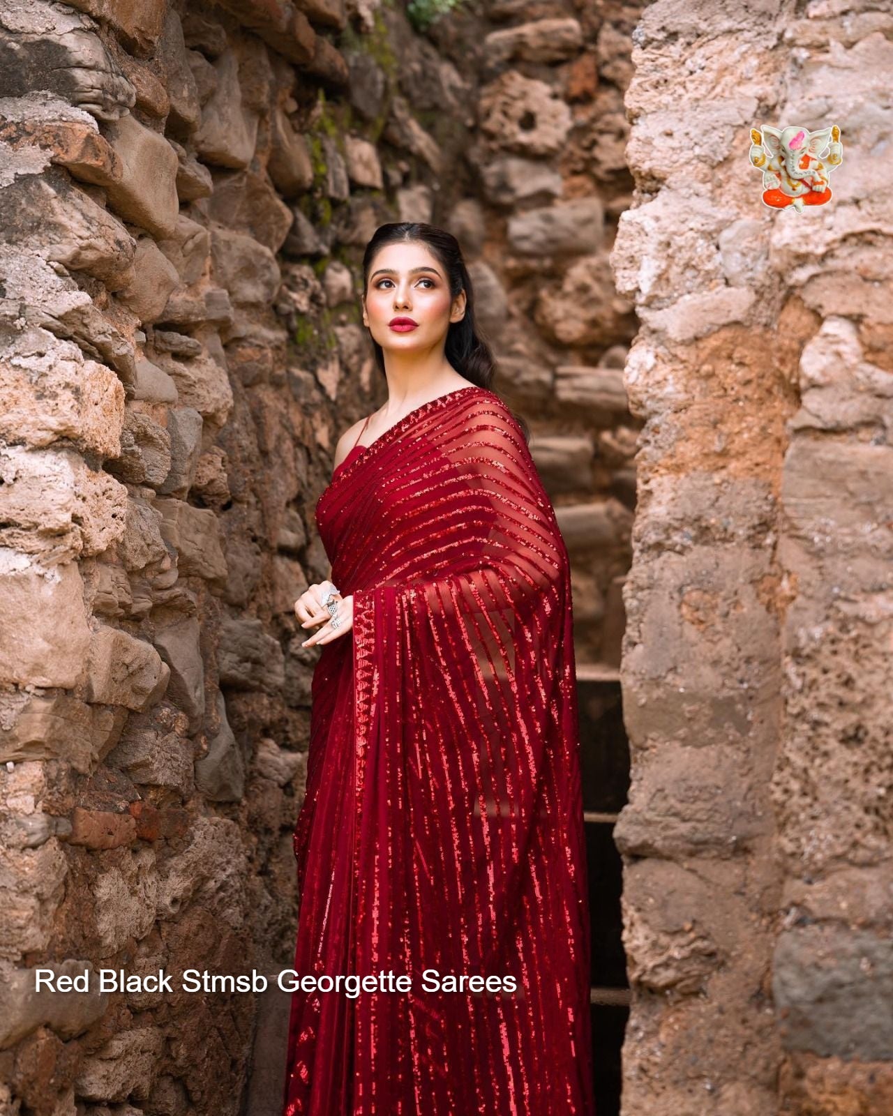 Red Black Stmsb Georgette Sarees