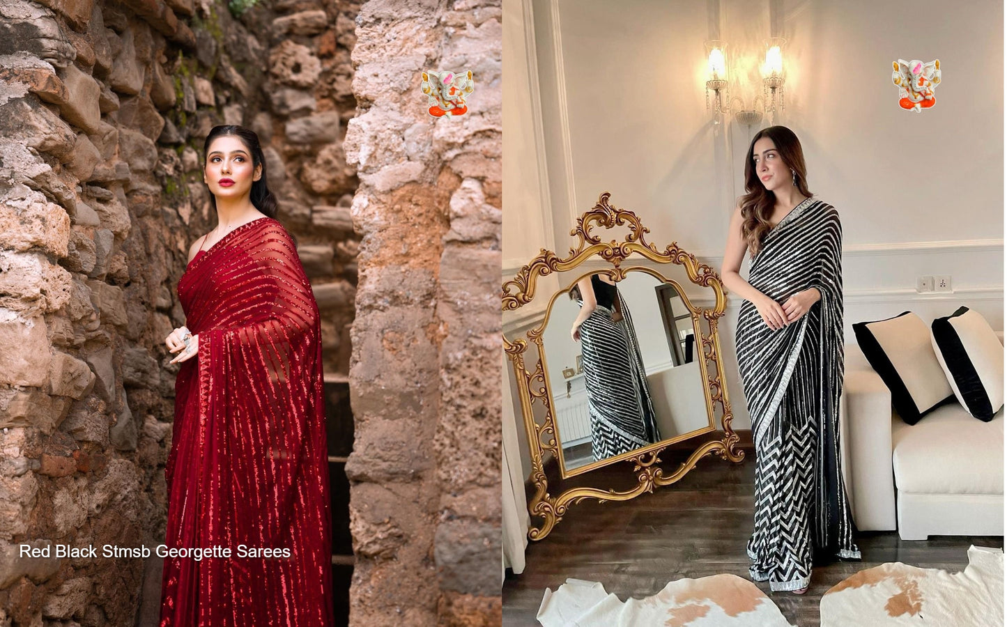 Red Black Stmsb Georgette Sarees