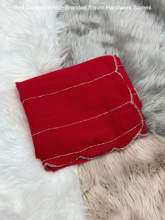 Red Georgette Non-Branded Stsvm Handwork Sarees