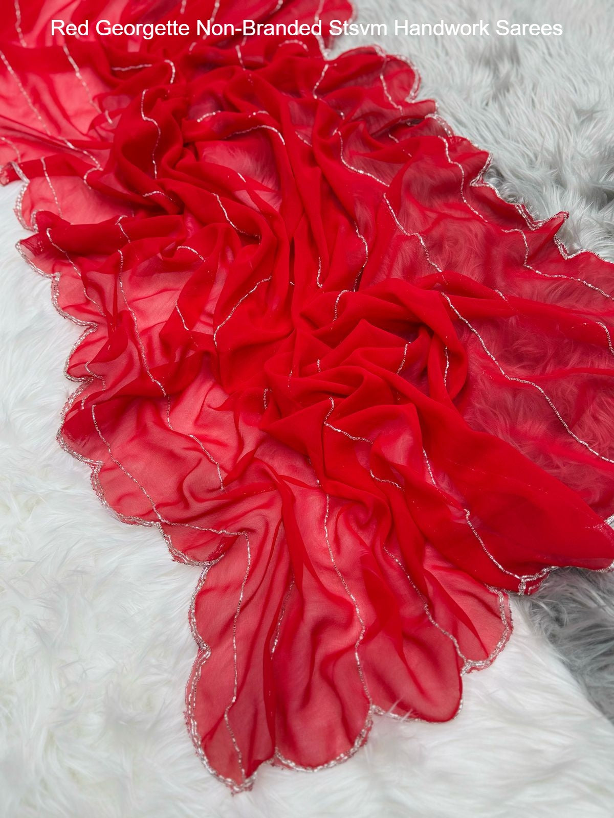 Red Georgette Non-Branded Stsvm Handwork Sarees