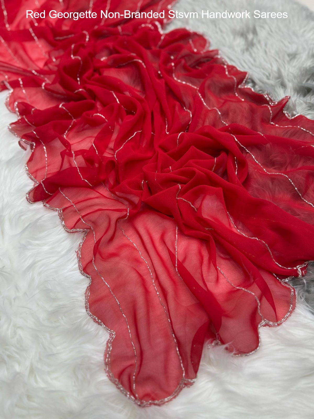 Red Georgette Non-Branded Stsvm Handwork Sarees