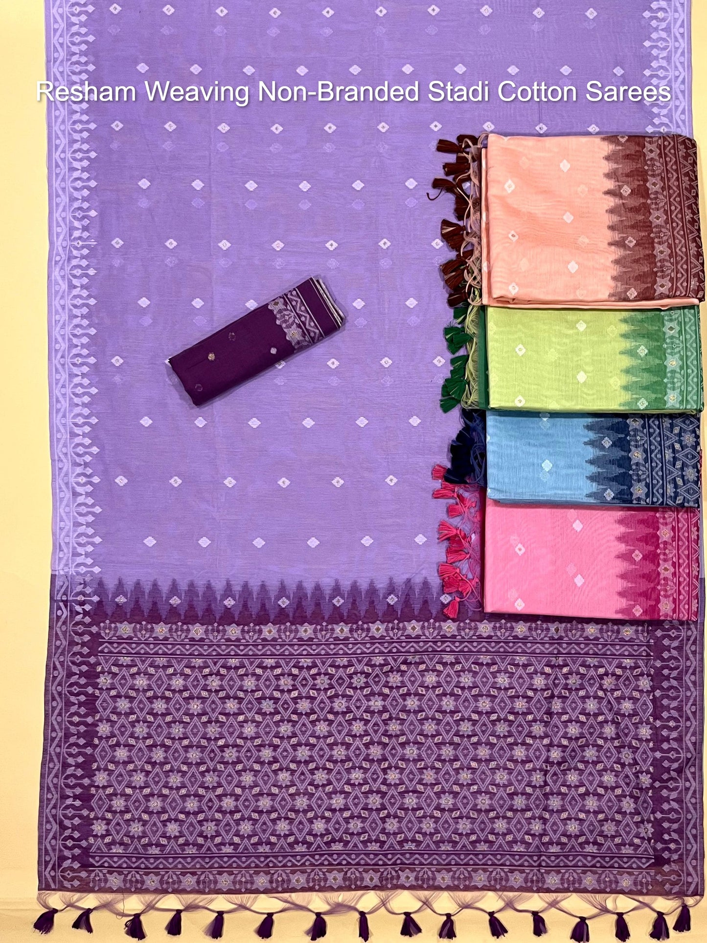 Resham Weaving Non-Branded Stadi Cotton Sarees