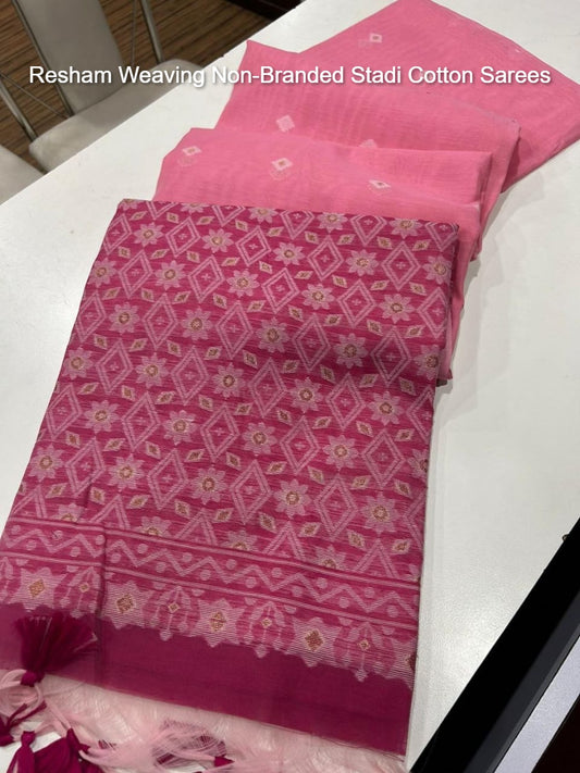 Resham Weaving Non-Branded Stadi Cotton Sarees