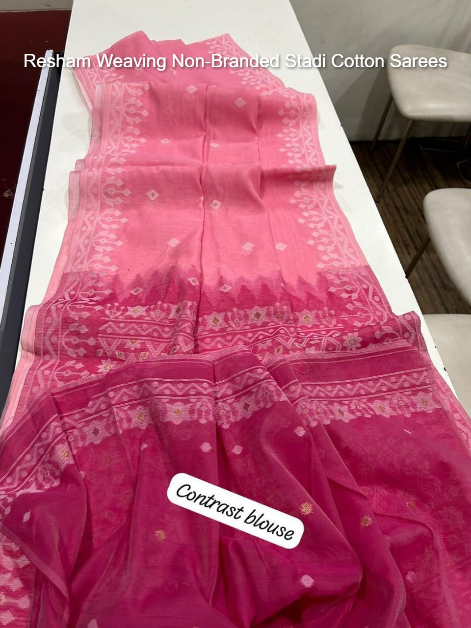 Resham Weaving Non-Branded Stadi Cotton Sarees