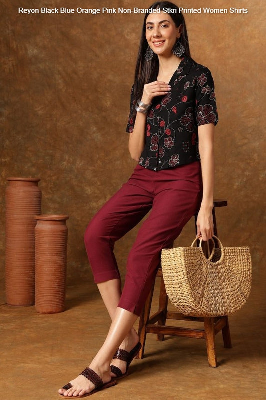 Reyon Black Blue Orange Pink Non-Branded Stkri Printed Women Shirts