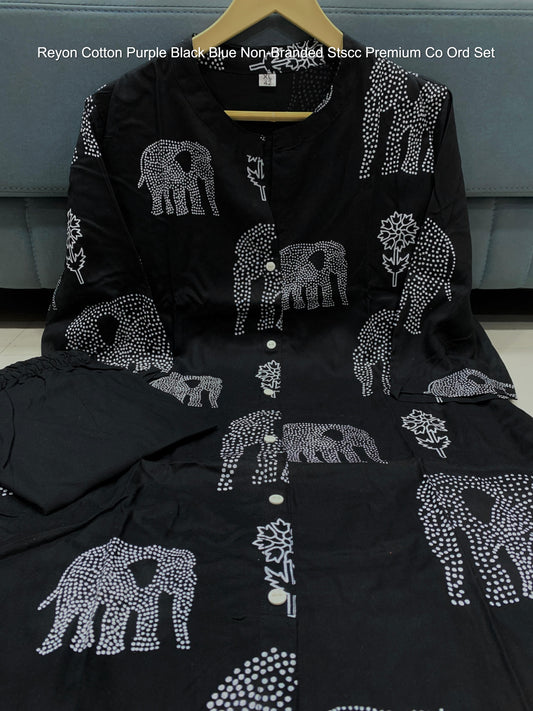 Reyon Cotton Purple Black Blue Non-Branded Stscc Premium Co Ord Set