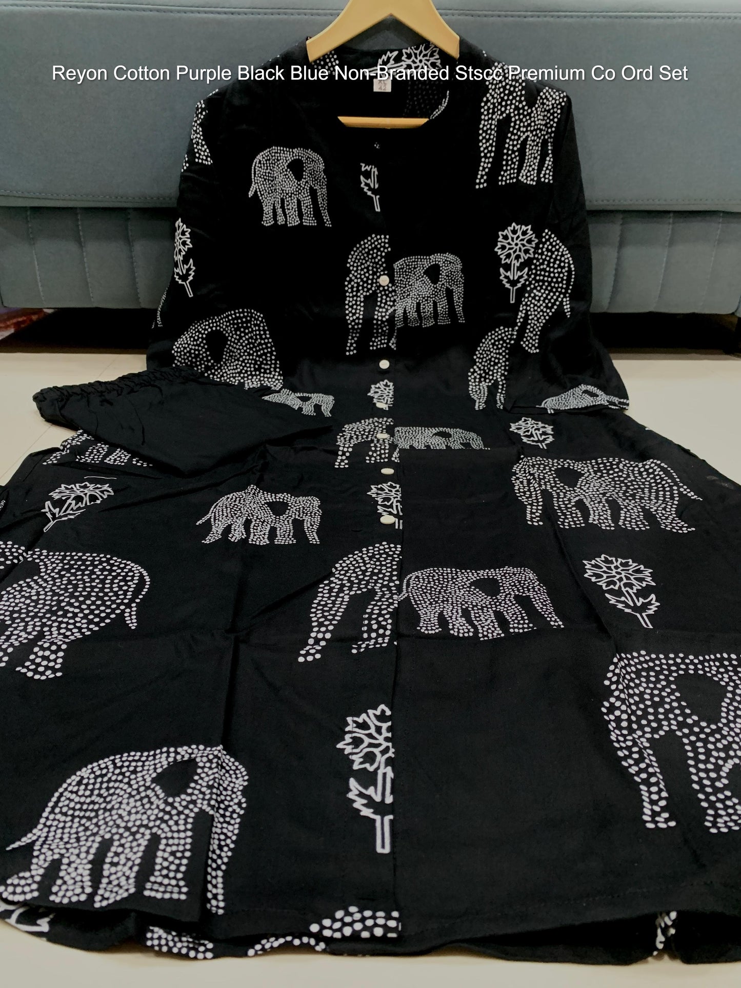 Reyon Cotton Purple Black Blue Non-Branded Stscc Premium Co Ord Set