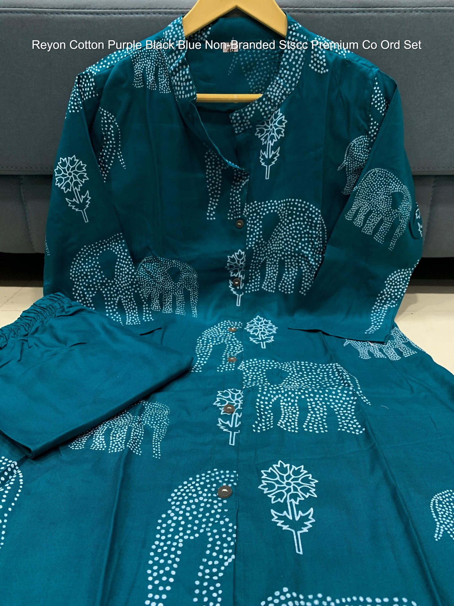 Reyon Cotton Purple Black Blue Non-Branded Stscc Premium Co Ord Set