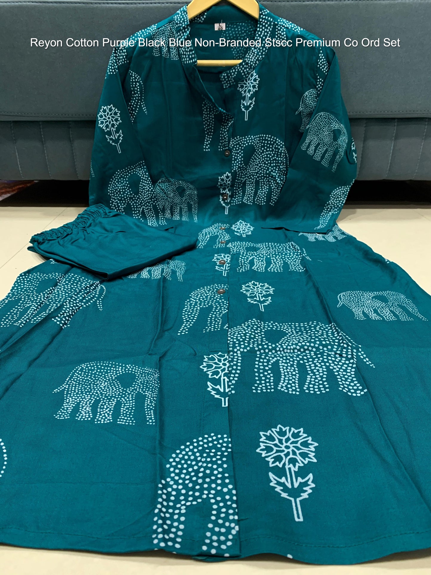 Reyon Cotton Purple Black Blue Non-Branded Stscc Premium Co Ord Set