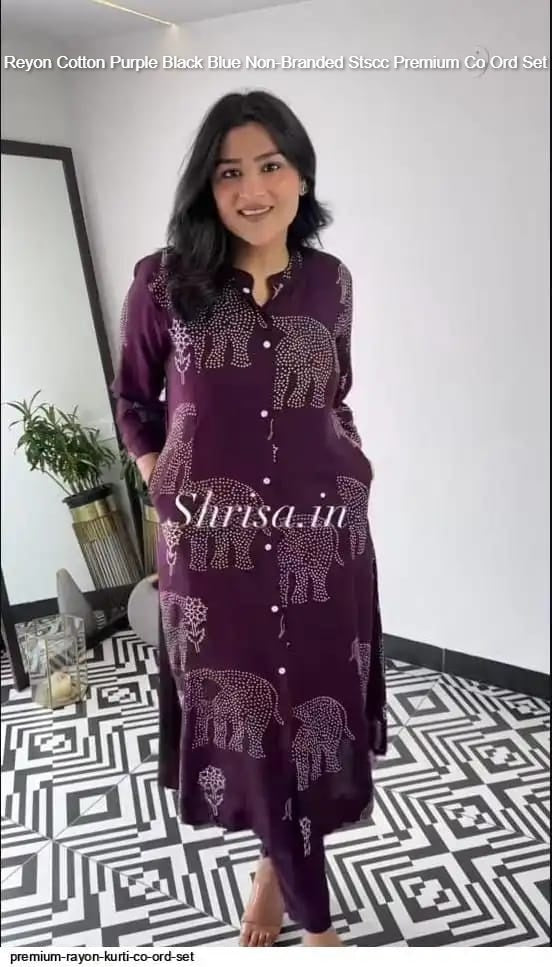Reyon Cotton Purple Black Blue Non-Branded Stscc Premium Co Ord Set