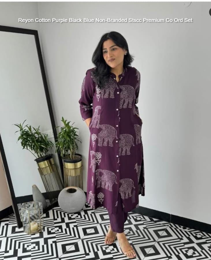 Reyon Cotton Purple Black Blue Non-Branded Stscc Premium Co Ord Set
