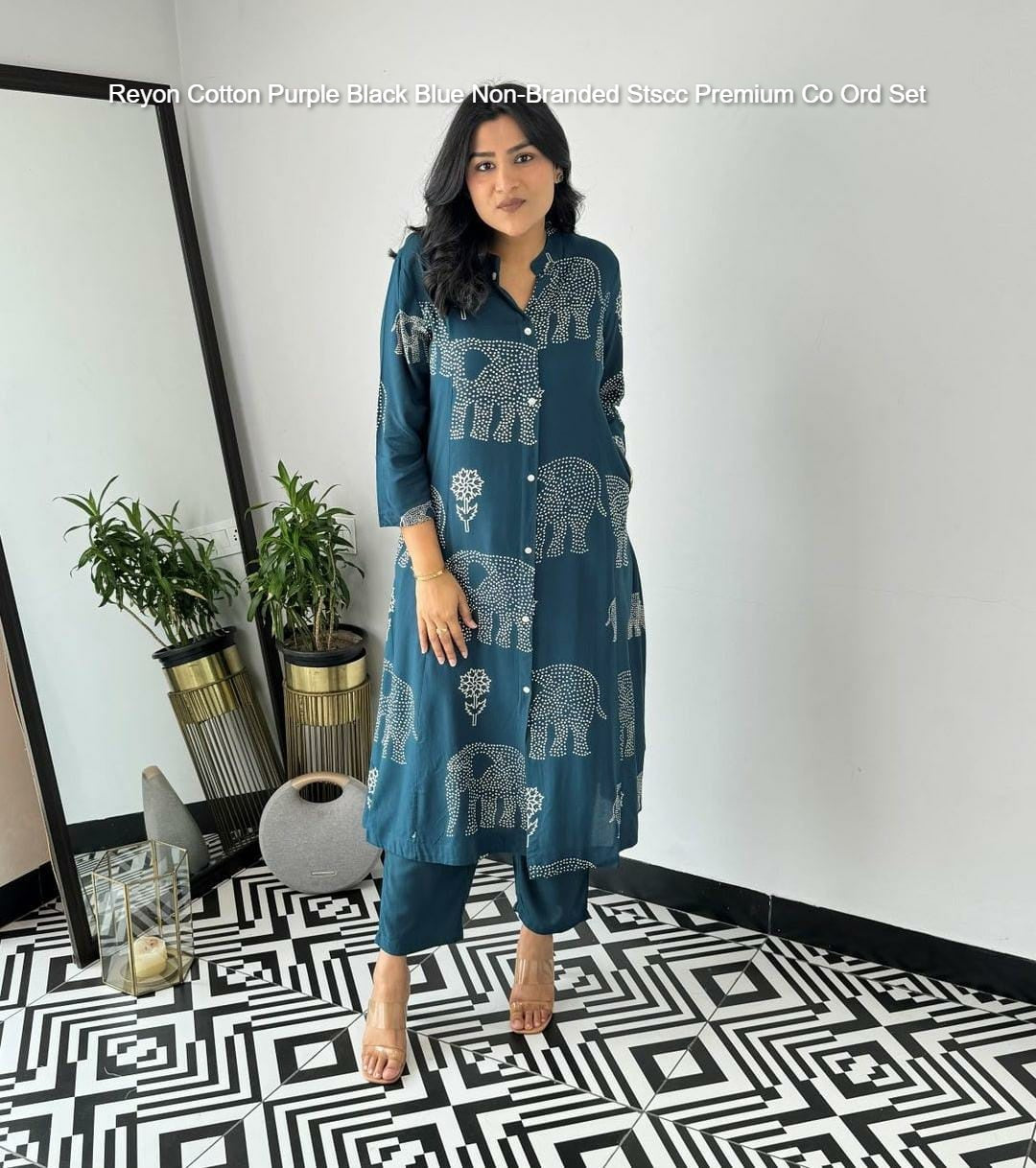 Reyon Cotton Purple Black Blue Non-Branded Stscc Premium Co Ord Set