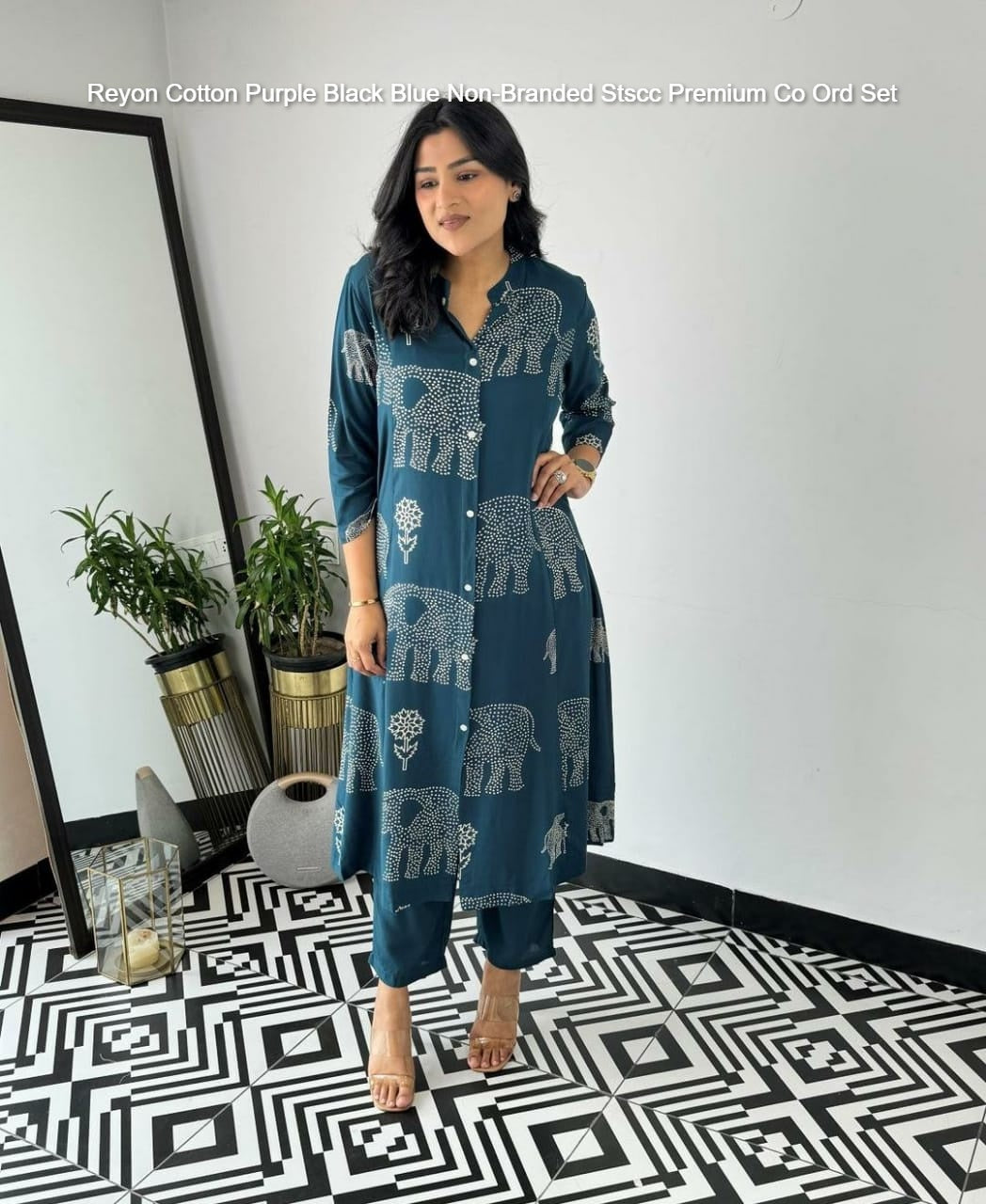 Reyon Cotton Purple Black Blue Non-Branded Stscc Premium Co Ord Set