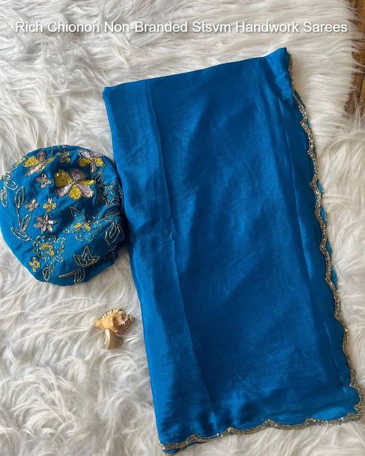 Rich Chionon Non-Branded Stsvm Handwork Sarees