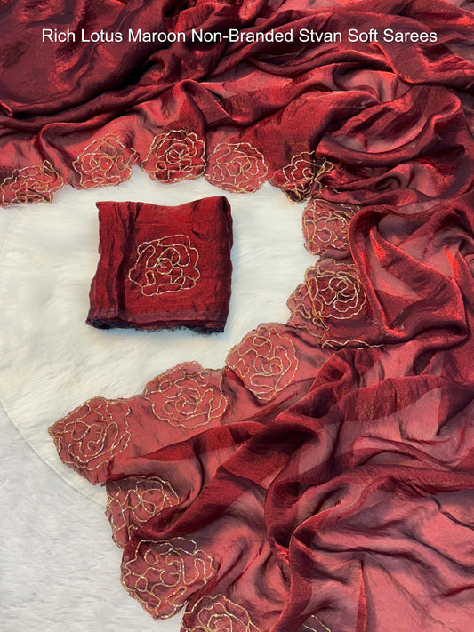 Rich Lotus Maroon Non-Branded Stvan Soft Sarees
