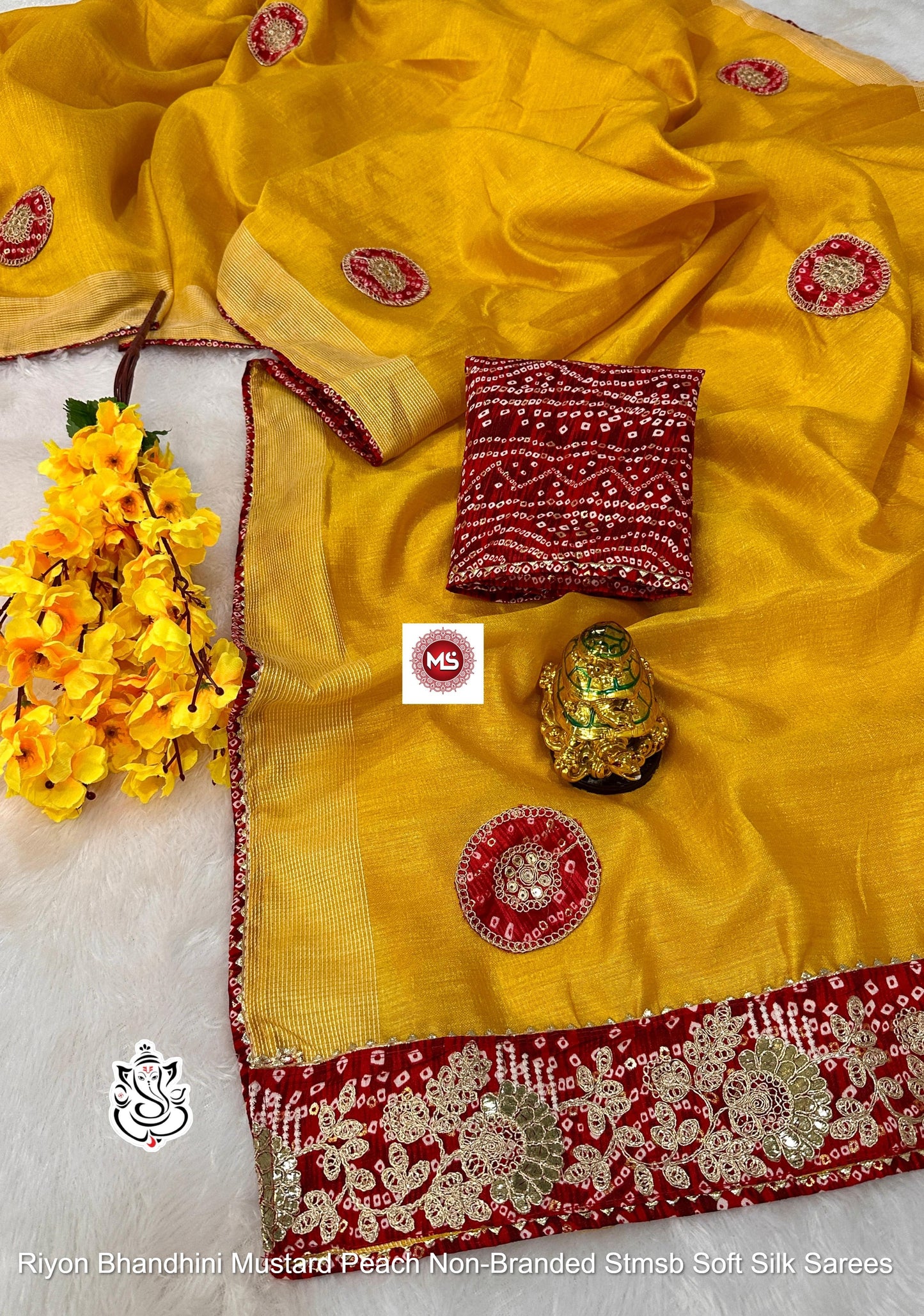 Riyon Bhandhini Mustard Peach Non-Branded Stmsb Soft Silk Sarees