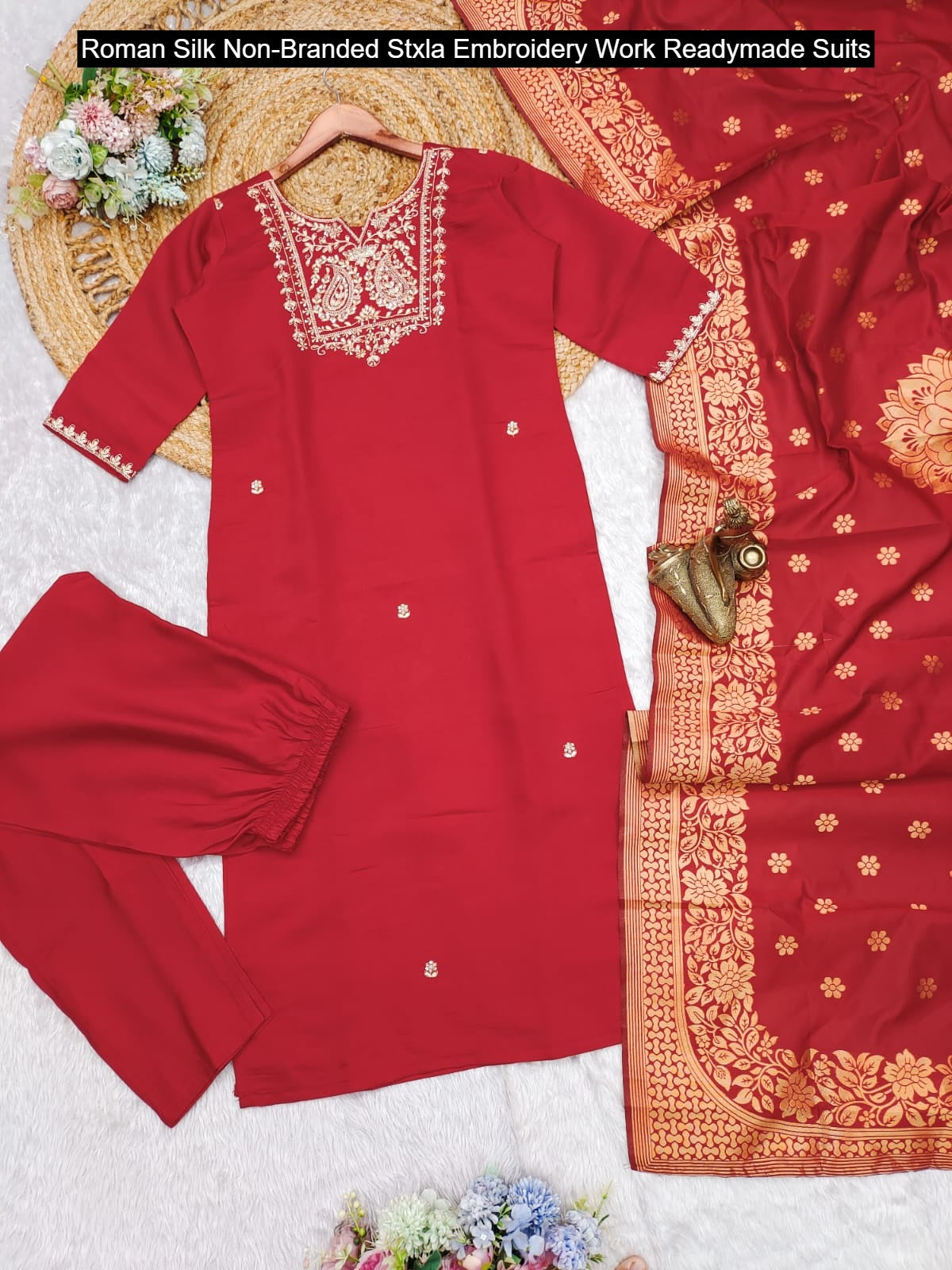 Roman Silk Non-Branded Stxla Embroidery Work Readymade Suits