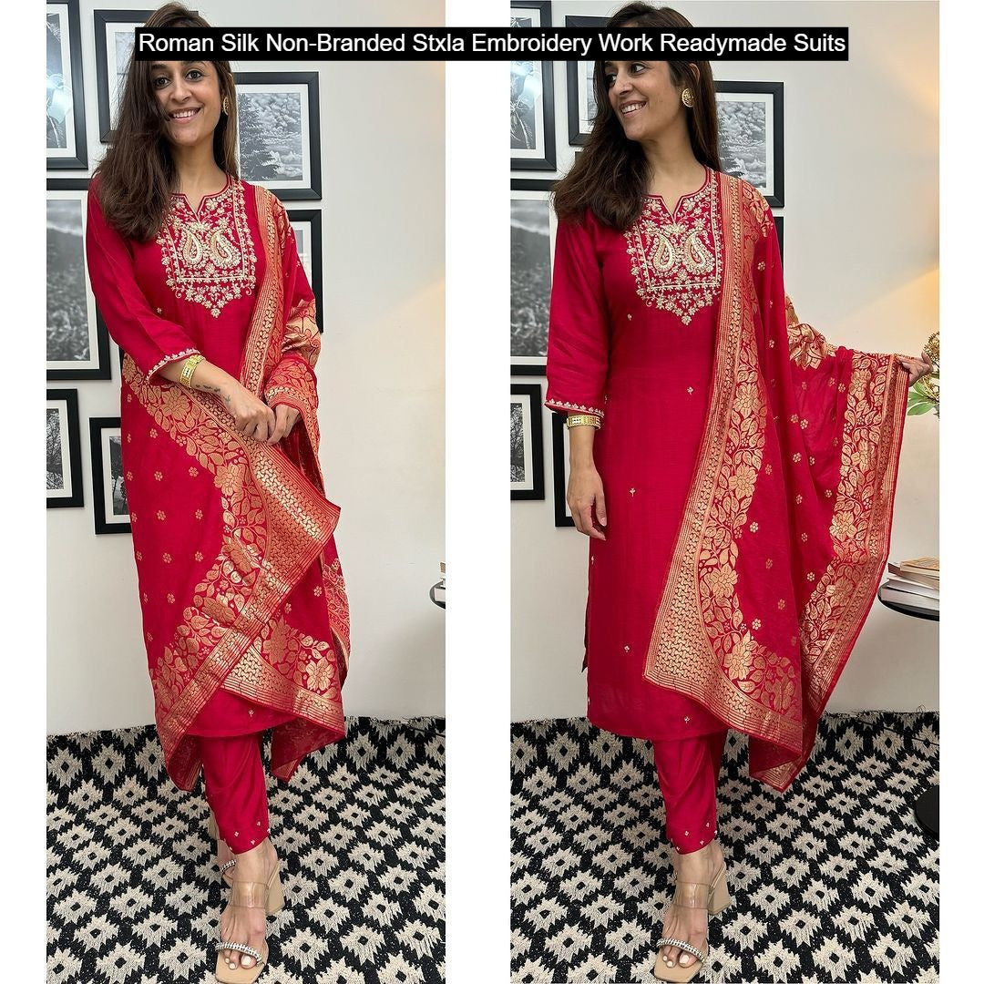 Roman Silk Non-Branded Stxla Embroidery Work Readymade Suits