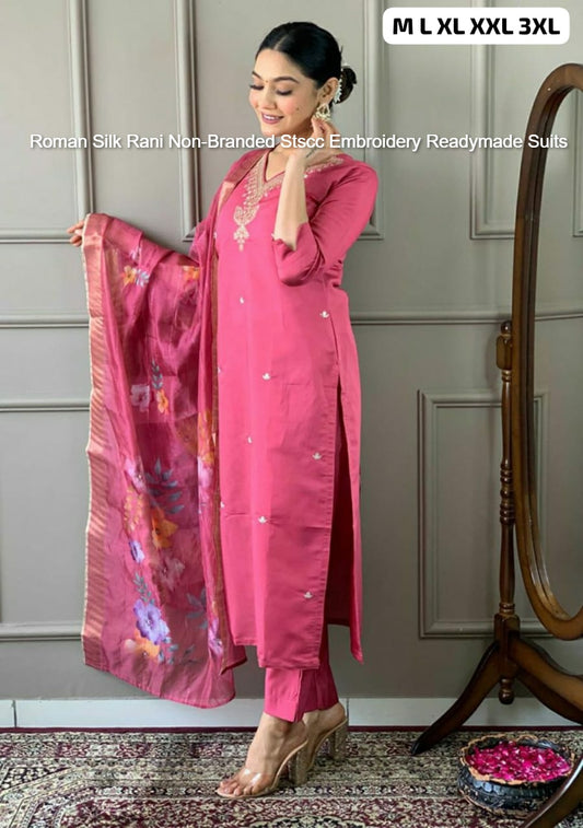Roman Silk Rani Non-Branded Stscc Embroidery Readymade Suits