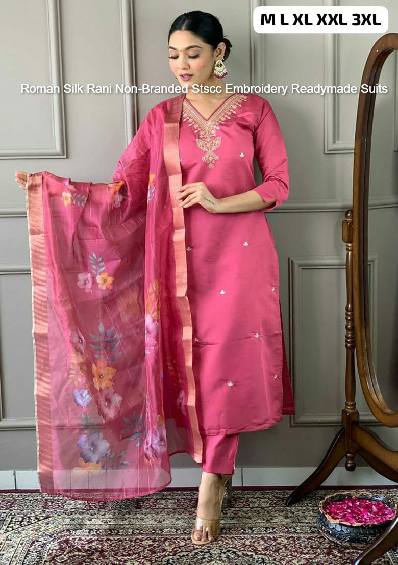 Roman Silk Rani Non-Branded Stscc Embroidery Readymade Suits
