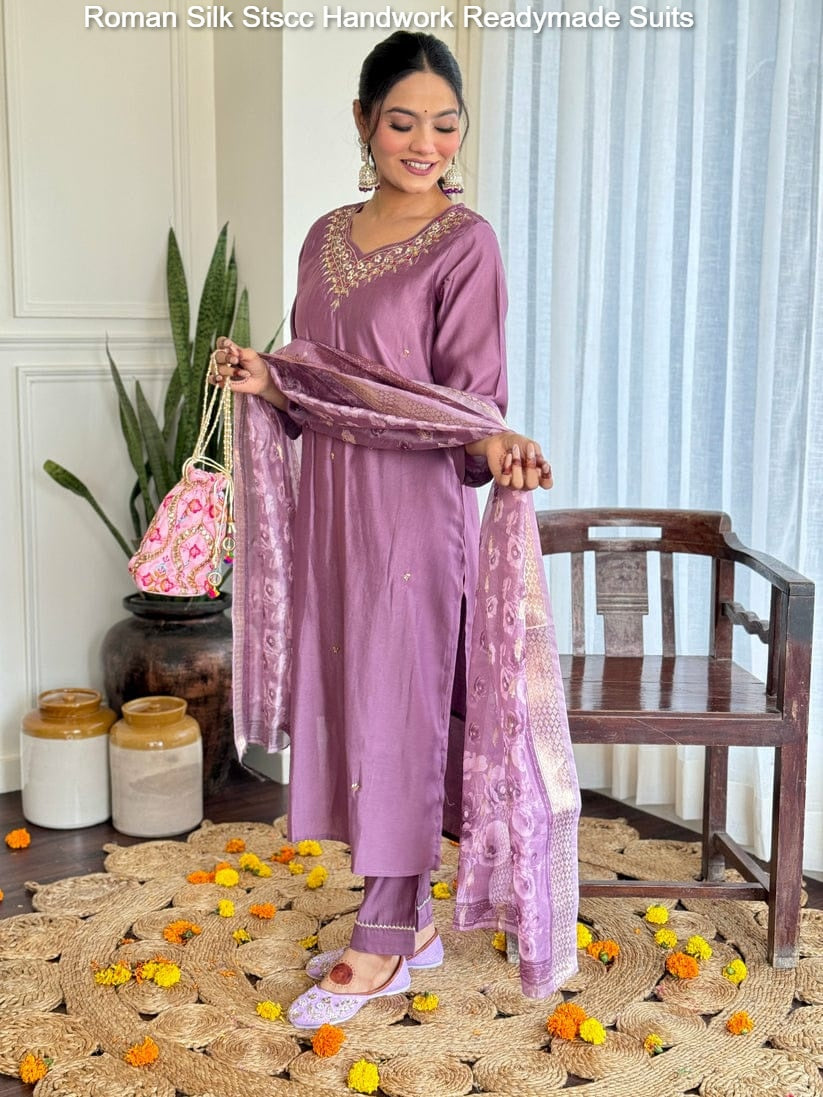 Roman Silk Stscc Handwork Readymade Suits