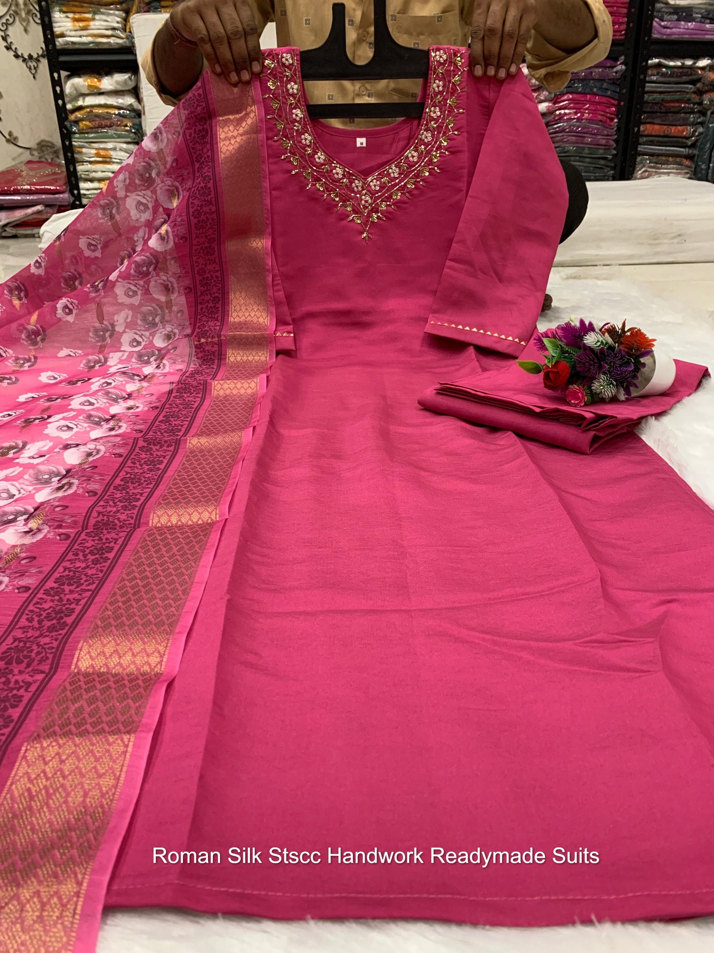 Roman Silk Stscc Handwork Readymade Suits