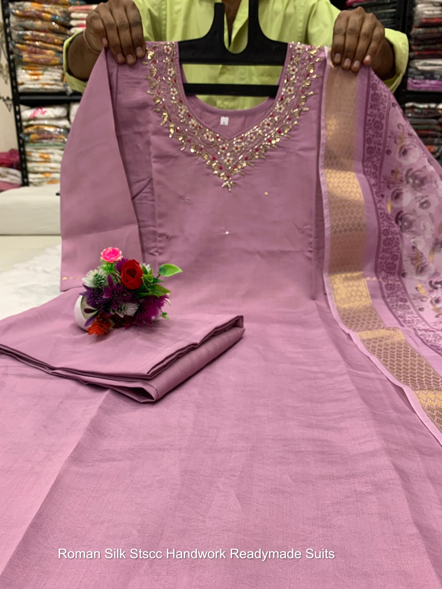 Roman Silk Stscc Handwork Readymade Suits