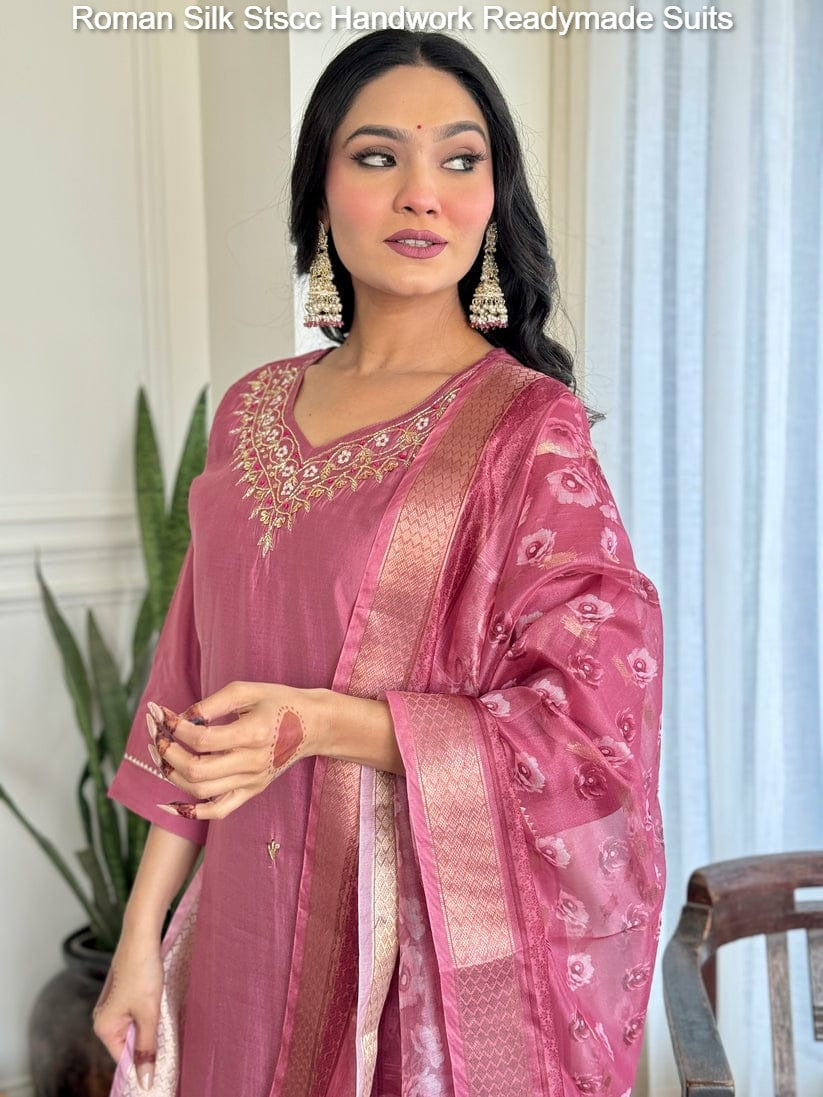 Roman Silk Stscc Handwork Readymade Suits