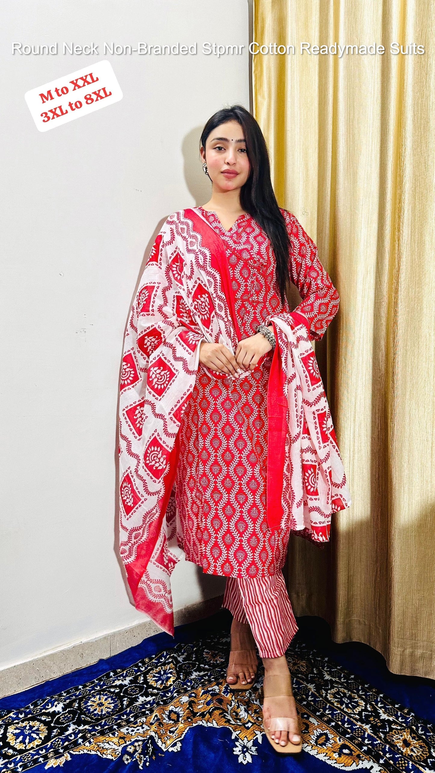 Round Neck Non-Branded Stpmr Cotton Readymade Suits