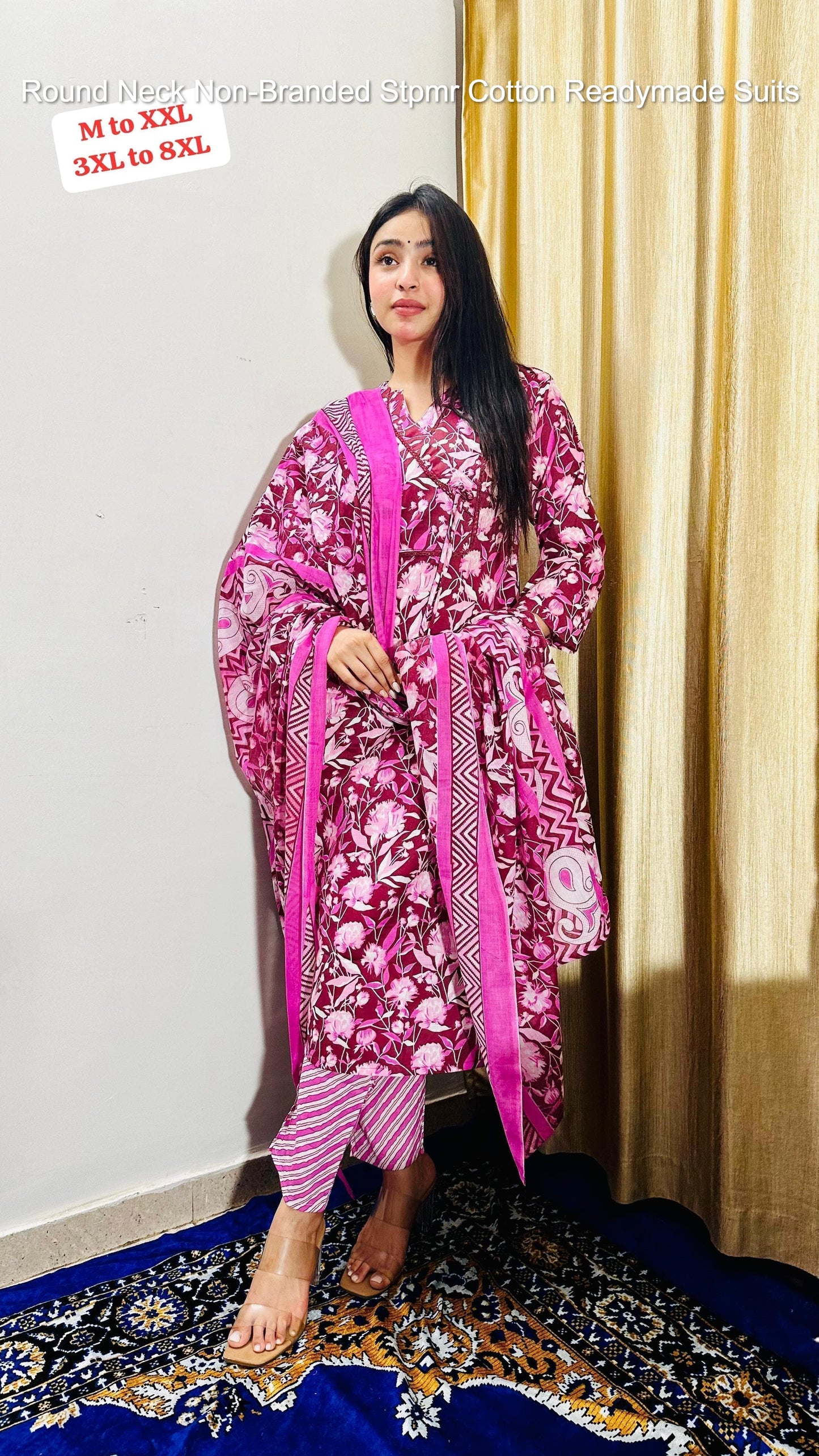 Round Neck Non-Branded Stpmr Cotton Readymade Suits