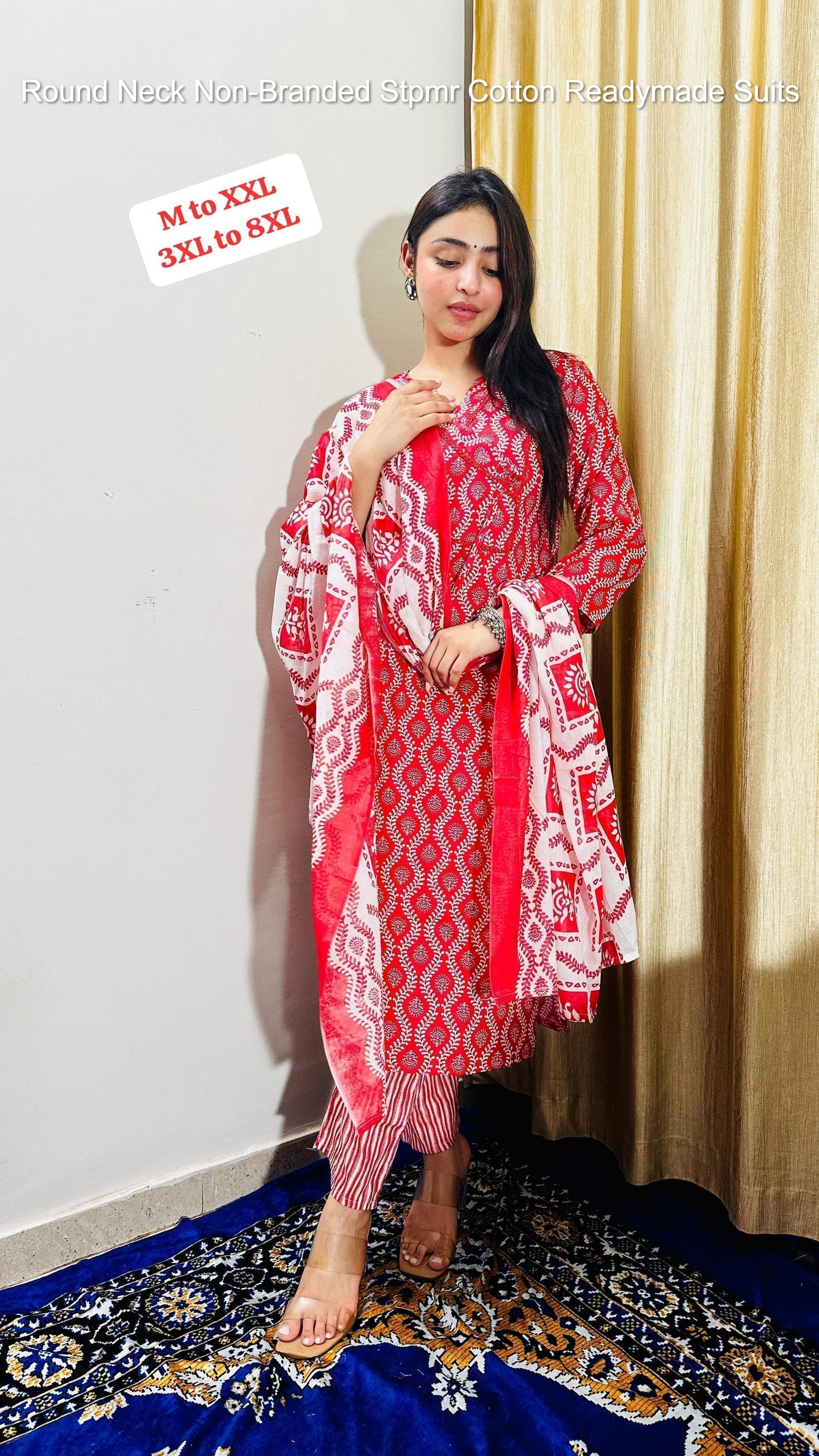 Round Neck Non-Branded Stpmr Cotton Readymade Suits