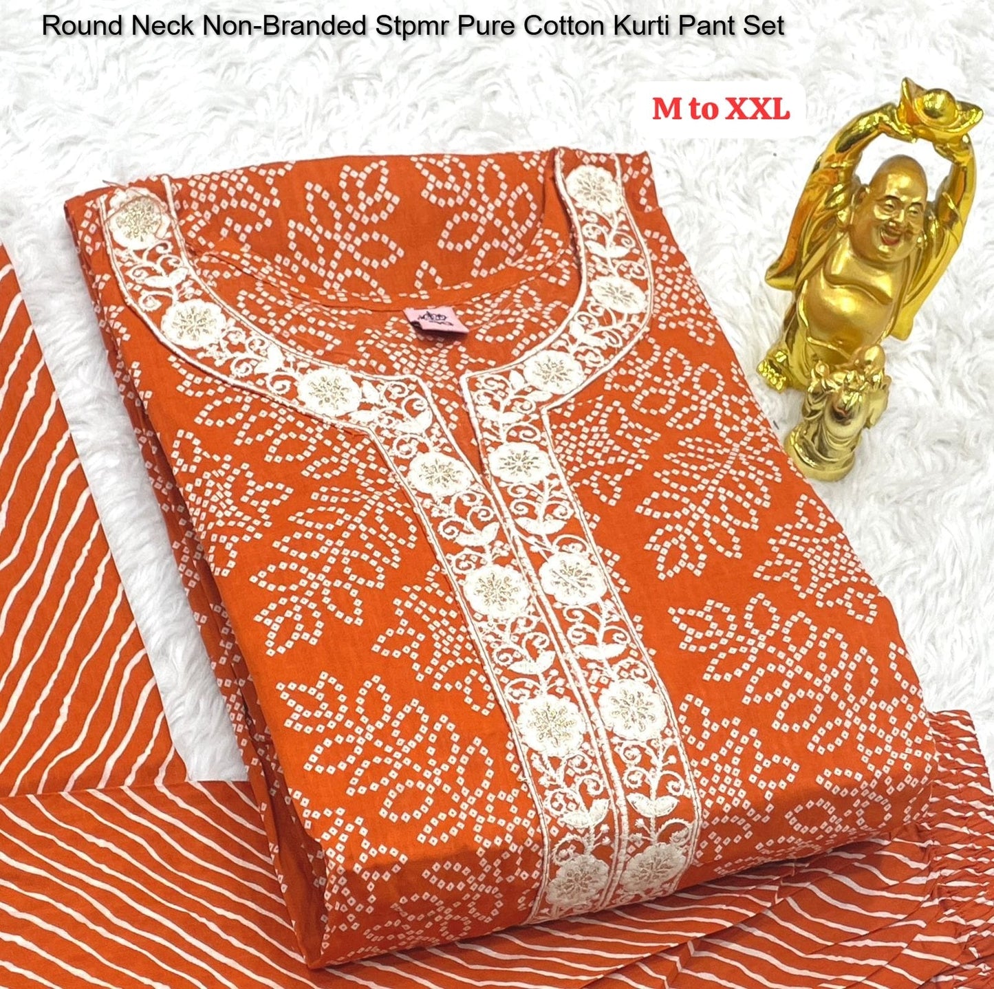 Round Neck Non-Branded Stpmr Pure Cotton Kurti Pant Set