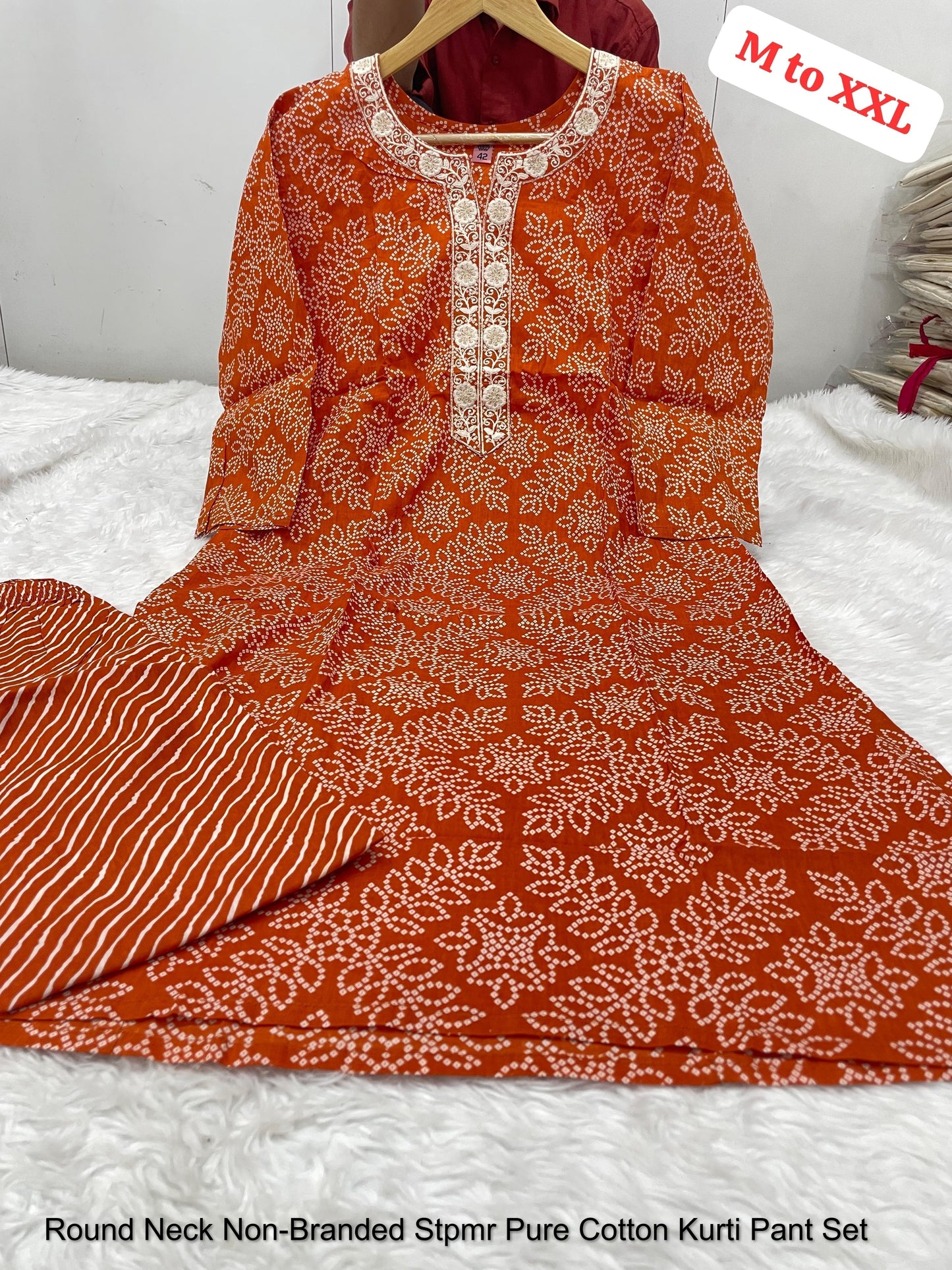 Round Neck Non-Branded Stpmr Pure Cotton Kurti Pant Set