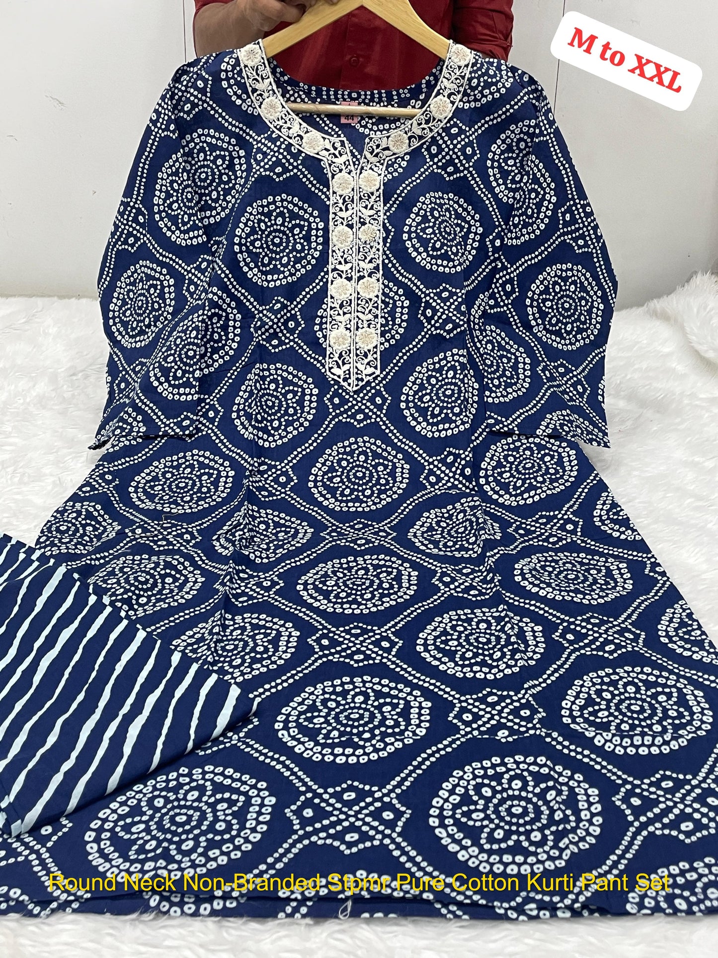 Round Neck Non-Branded Stpmr Pure Cotton Kurti Pant Set
