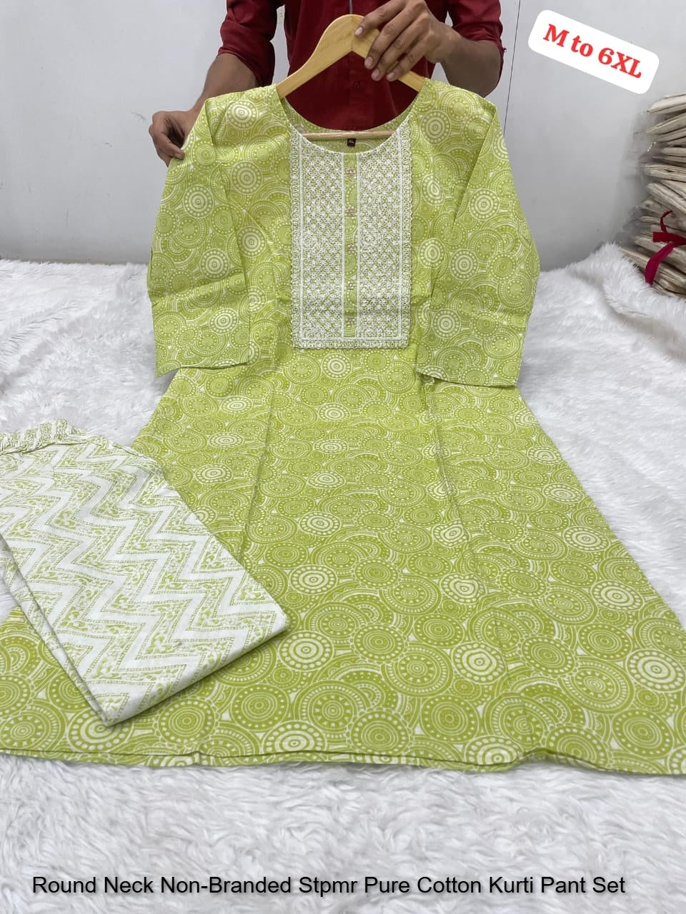 Round Neck Non-Branded Stpmr Pure Cotton Kurti Pant Set