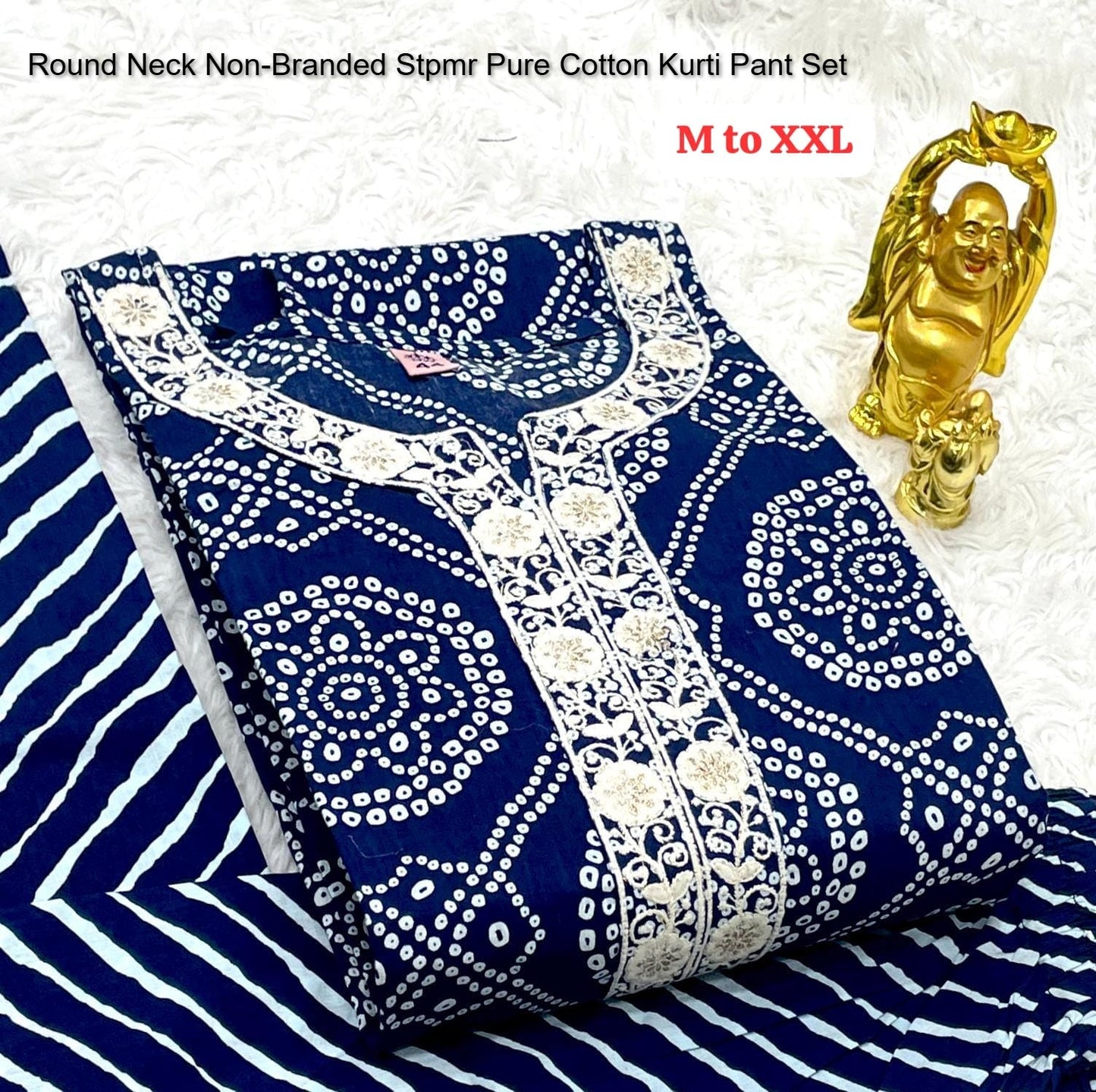 Round Neck Non-Branded Stpmr Pure Cotton Kurti Pant Set