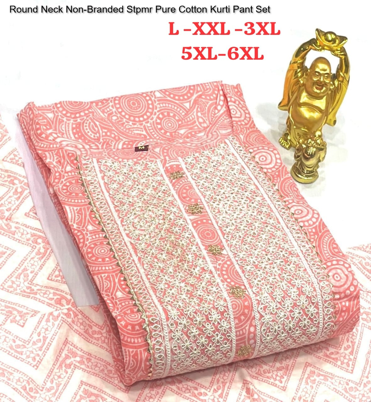 Round Neck Non-Branded Stpmr Pure Cotton Kurti Pant Set