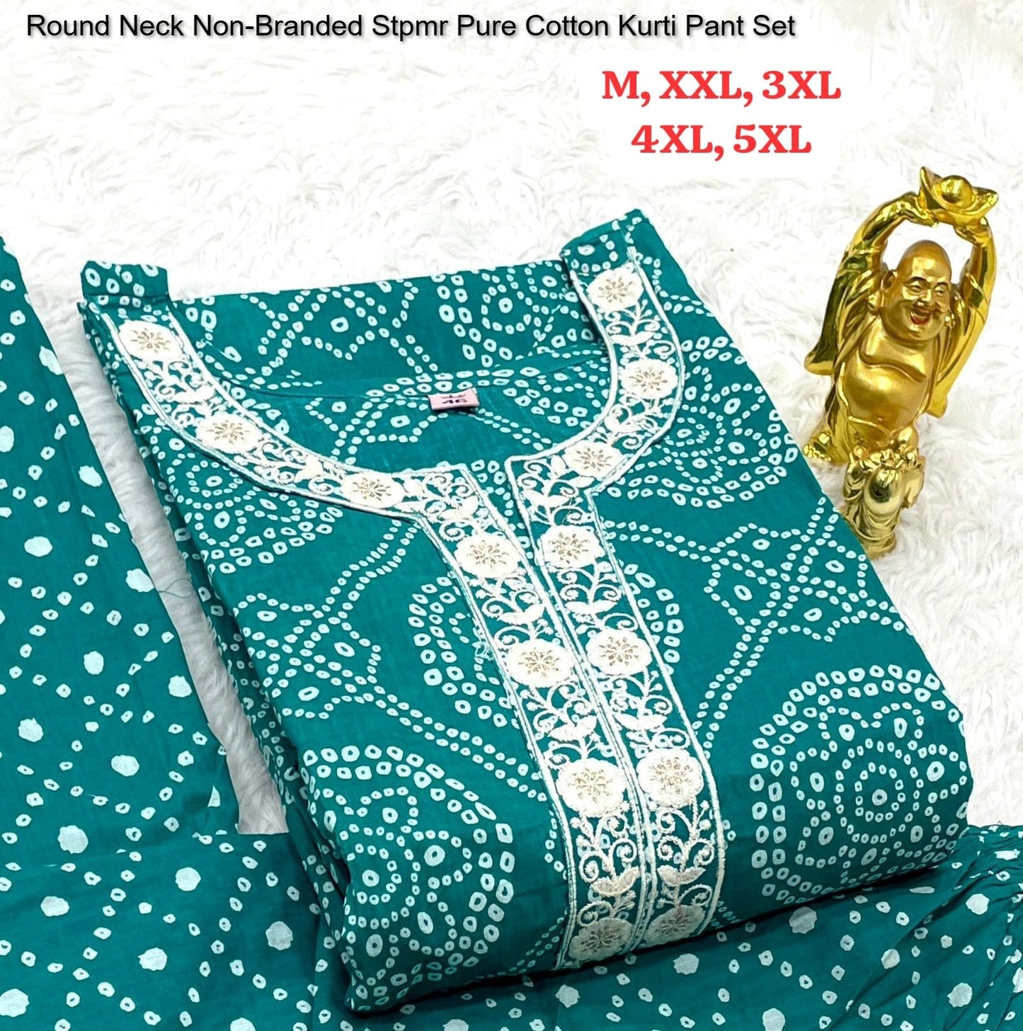 Round Neck Non-Branded Stpmr Pure Cotton Kurti Pant Set