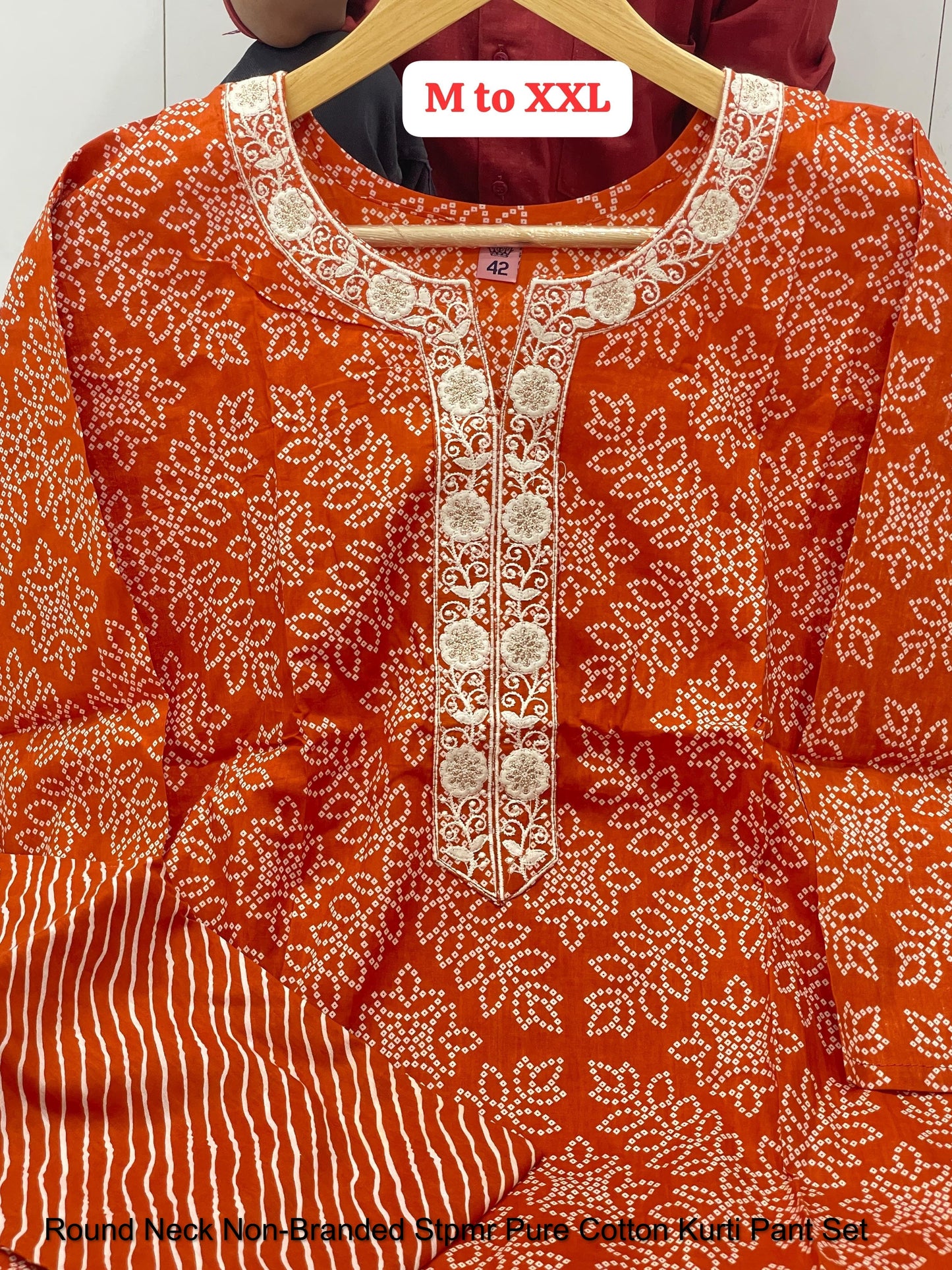 Round Neck Non-Branded Stpmr Pure Cotton Kurti Pant Set