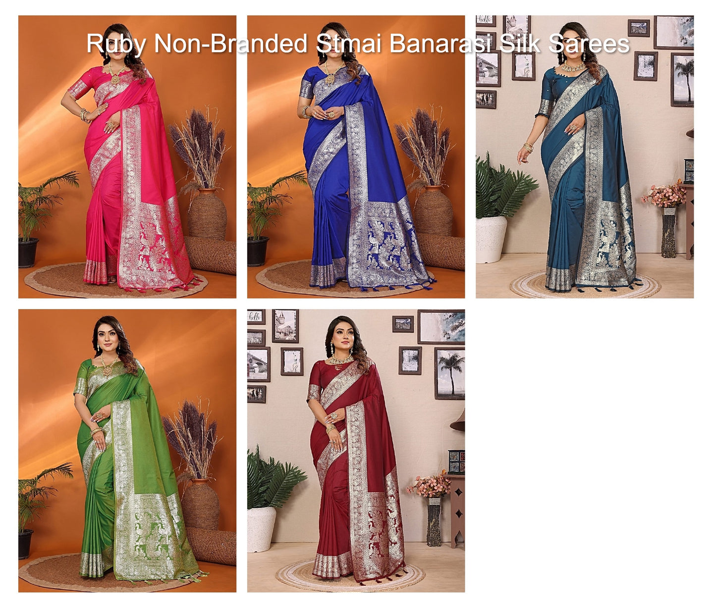 Ruby Non-Branded Stmai Banarasi Silk Sarees