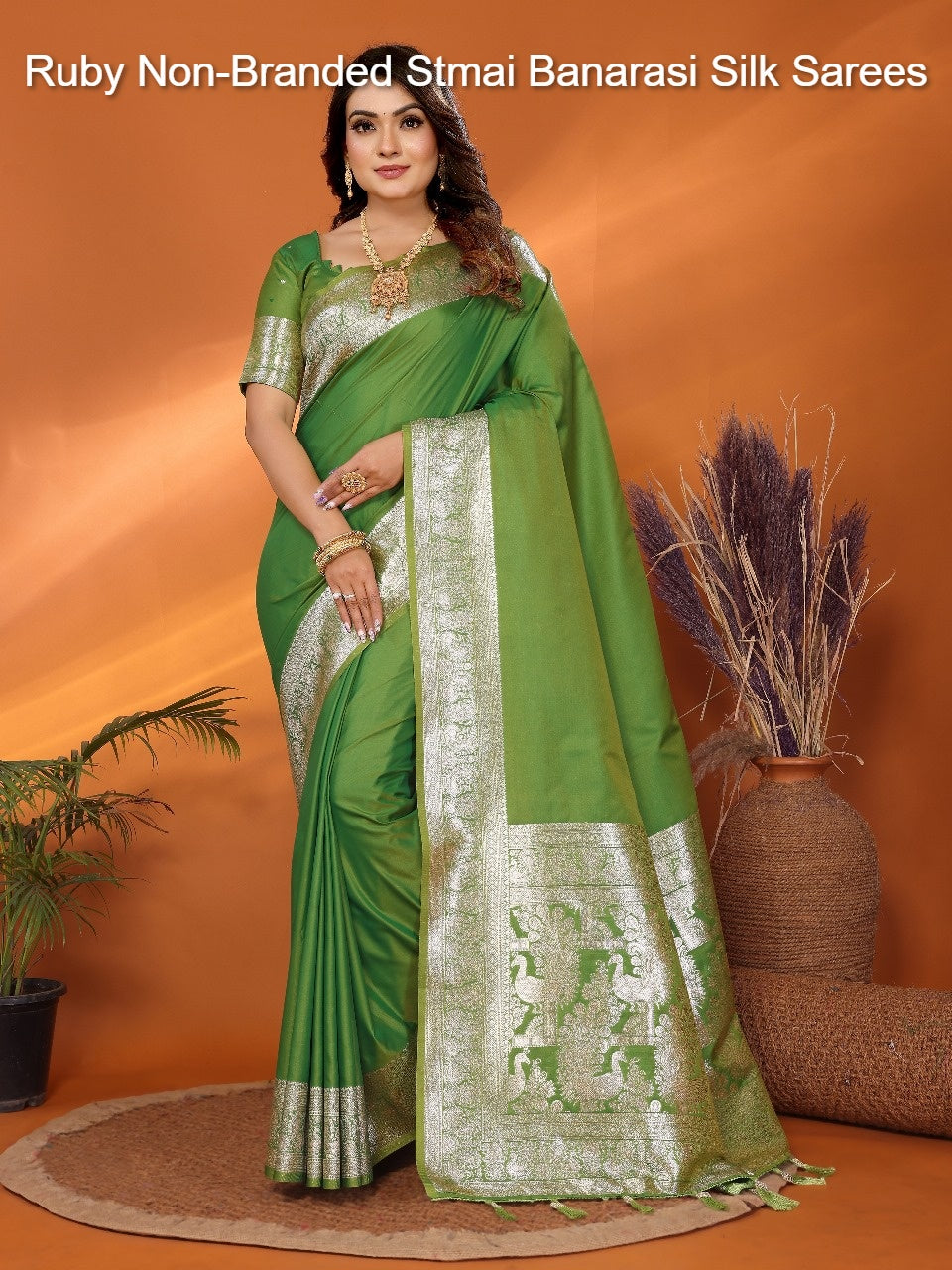 Ruby Non-Branded Stmai Banarasi Silk Sarees