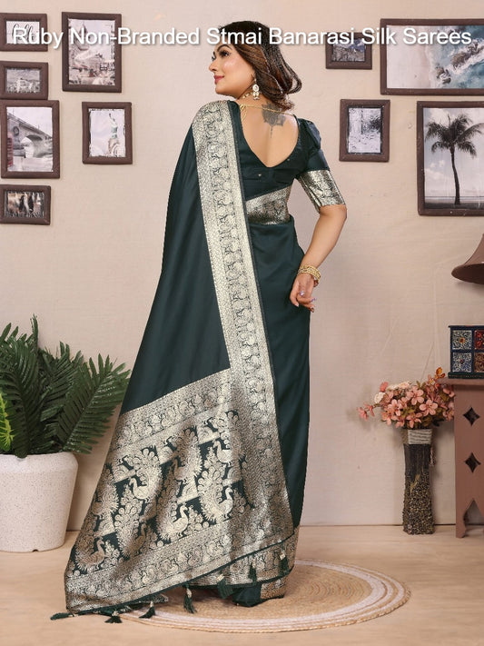 Ruby Non-Branded Stmai Banarasi Silk Sarees